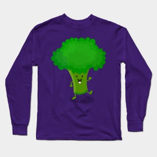 Cute kawaii dancing broccoli cartoon illustration Long Sleeve T-Shirt